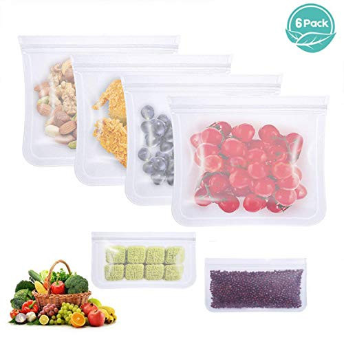 Reusable Food Storage Bags,Homyeet Silicone Food Bag Reusable Sandwich Bags Kids Snack Bags,6 Pack PEVA Leakproof Ziplock Bag Freezer Bags for Food,Fruit,Vegetables,Lunch,Liquid and Travel