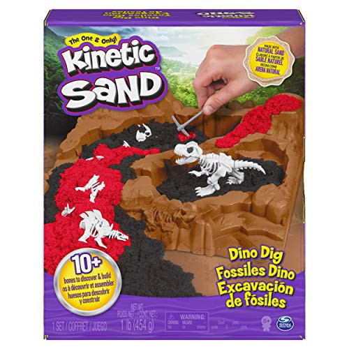 Kinetic Sand, Dino Dig Playset with 10 Hidden Dinosaur Bones to Discover, for Kids Aged 6 and up