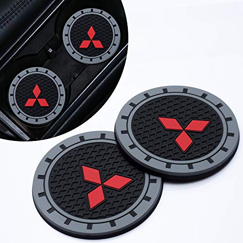 Goshion 2Pcs 3 Inch Diameter Oval Tough Car Logo Vehicle Travel Auto Cup Holder Insert Coaster for Mitsubishi All Models