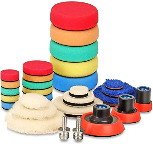 29 Pcs Car Polishing Pad Kit Sponge Wool Polishing Buffing Pads for Auto Drill Polishing Set with M10 Drill Adapters for Car Polishing Sanding and Waxing
