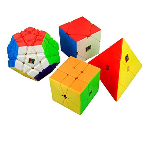 Magic Cube Puzzle Bundle, MoFangJiaoSshi 4pcs Speed Cube Stickerless Pyraminx Cube- Megaminx Cube-Square Magic Cube-Skewb Cube with Giftbox