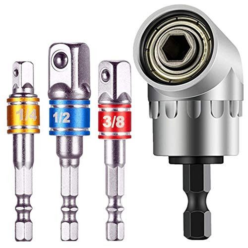 Impact Grade Socket Wrench Adapter Extension Set,105°Right Angle Drill Bit Adapter Attachment 1/4" Drive Hex Magnetic Bit Socket Screwdriver Drill,3Pcs 1/4" 3/8" 1/2"Hex Socket Adapter Drill Bits Set