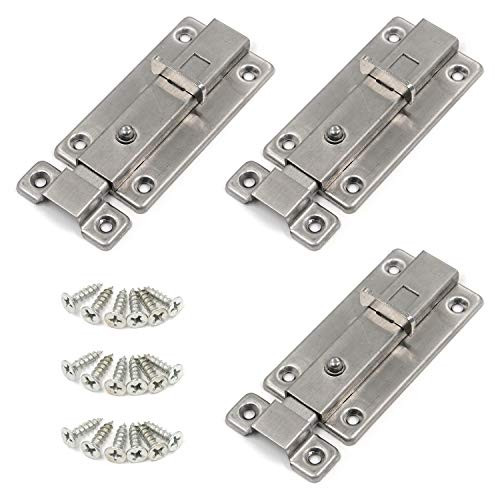 Barrel Bolt Karcy Door Latches Hardware Sliding Lock Barrel Bolt 4" Spring Loaded Latch Silver Stainless Steel Set of 3