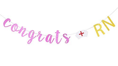 Pink Glitter Congrats RN Banner - High School/College Graduate Congratulations Hanging Decorating-Congrats Grad Graduation Party Decorations Supplies