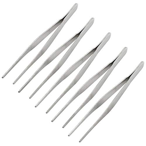 ZXHAO 5Pcs Tweezers, 5 1/2 Inches Thicken Stainless Steel Long Straight Precision Tweezers with Serrated Tips