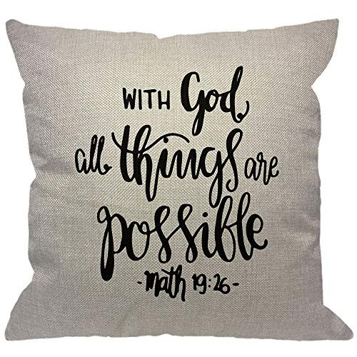 HGOD DESIGNS Bible Verse Throw Pillow Cover,Religious Christian Hope with God All Things are Possible Quote Decorative Pillow Cases Cotton Linen Square Cushion Covers for Home Sofa Couch 18x18 inch
