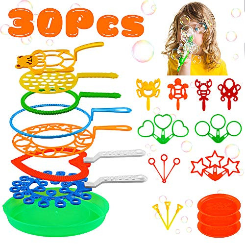 Bubble Wands Set for Kids or Adults, 30 PCS Giant Bubble Wands Toy Party Favor Large and Small Bubble Wands with Tray Bulk for Toddlers All Age People