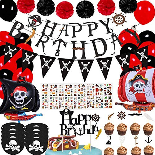 Pirate Birthday Party Decorations for Kids Pirate Theme Party Supplies Birthday Party Baby Shower Pirate Happy Birthday Banner Pirate Balloons Eye Patch