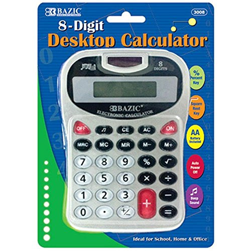 BAZIC 8-Digit Silver Desktop Calculator w/ Tone