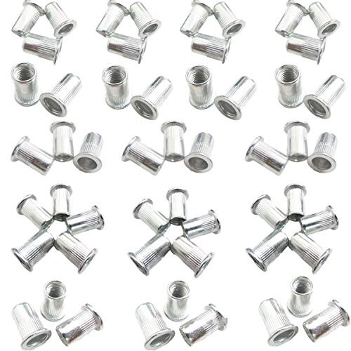 120 Pcs 1/4-20 Aluminum Rivet Nut, Threaded Inserts Rivets Nuts UNC Flat Head Flange Nutserts Rivnut