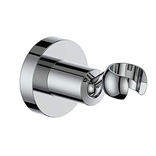 Wall Mounted All BRASS Adjustable Handheld Shower Head Bracket Holder, Hand Held Shower Wand Hose Sprayer Holder (Round, Chrome)