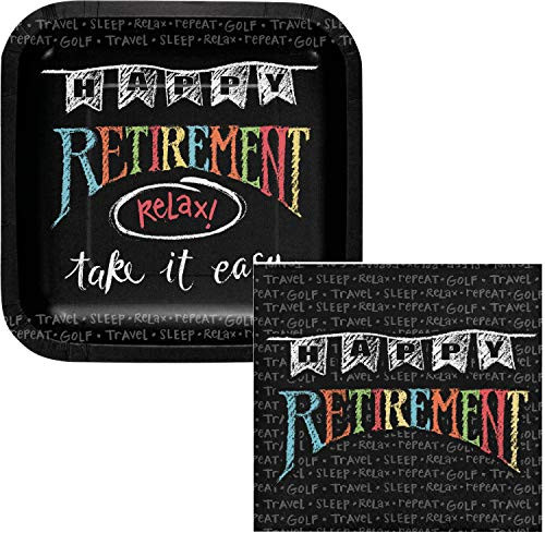 Retirement Chalk Party Dessert Plates & Napkins Party Kit for 8