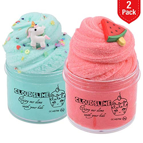 2 Pack Cloud Slime Kit with Unicorn Slime and Watermelon Slime,Super Soft and Non-Sticky Slime for Boys and Girls