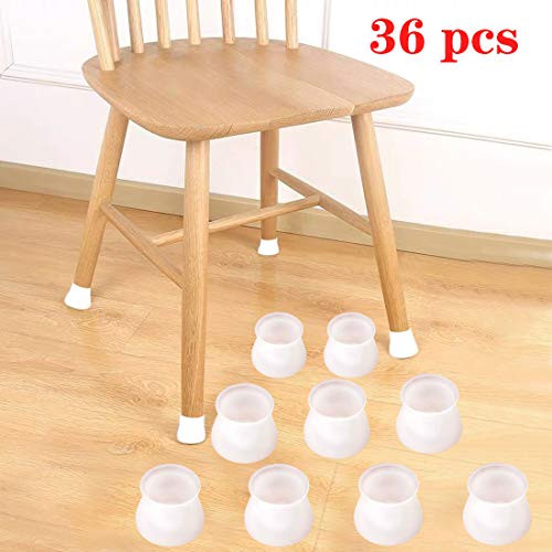 Chair Leg Covers, Silicone Furniture Chair Leg Caps, 36Pcs Furniture Leg Protection Covers, Transparent Silicone Chair Leg Floor Protectors for Round and Square Furniture Table Feet.
