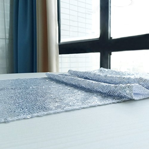 San Tungus Silver 12 by 72 inch Sparkling Sequins Table Runner - Sparkly Sequin Table Runners for New Year/Party/Wedding