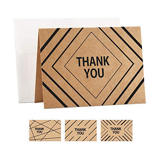 GREEN BEAN 48 Thank You Cards with Envelopes, Kraft Paper Thank You Cards Small Business, Thank You Note Cards Assortment for All Occasion