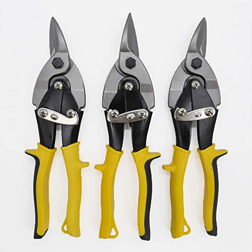 JIANEEXSQ 10 Inch Aviation Snips Set 3 Pack Chrome Vanadium Steel Metal Cutting Shears Straight Left and Right