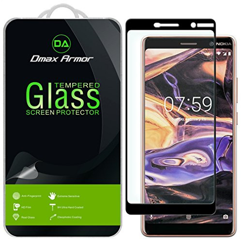 [2-Pack] Dmax Armor for Nokia 7 Plus [Tempered Glass] Screen Protector, (Full Screen Coverage) with Lifetime Replacement (Black)