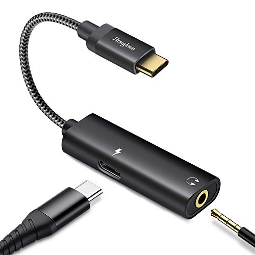 Hongloon 2-in-1 USB-C PD Headphone Jack Adapter,USB Type-C to 3.5mm Audio and Charger Adapter,QC Fast Charging,for Aux,Earphone,Headset,Compatible with Galaxy S20/Note 20 Ultra/10,Pixel 3/4XL,iPad Pro