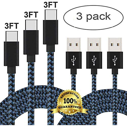 Daker USB Type C Cable, 3pack 3ft Braided Nylon USB-C to USB 3.0 High Durability High Speed Powerline Cord for Samsung Galaxy Note 8, S8, S8 Plus, MacBook, LG G6 V20 G5, Google Pixel, Nexus 6P 5X