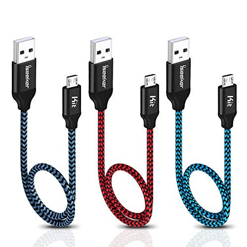 Micro USB Cable 1ft, iSeekerkit Short Nylon Braided Fast Charger Cable USB to Micro USB 2.0 Android Charging Cord for Samsung Galaxy S7 S6, LG, Nokia, PS4, Xbox One Controller