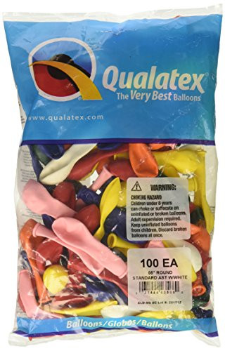 Qualatex 43568 Standard Assortment W/ White Latex Balloons, 5", Multicolor, Pack of 100