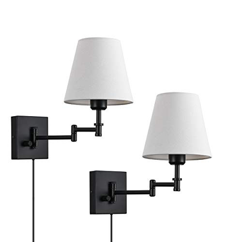 Wall Sconce Sets of 2 Wall Lamps with Plug in Cord Swing Arm Wall Lights Fabric Shade Wall Mount Sconce Fixtures for Bedroom Living Room 2-Pack, Bulb is not Included(White Shade) Wall Sconce Sets of 2 Wall Lamps with Plug in Cord Swing Arm Wall Lights Fabric Shade Wall Mount Sconce Fixtures for Bedroom Living Room 2-Pack, Bulb is not Included(White Shade)