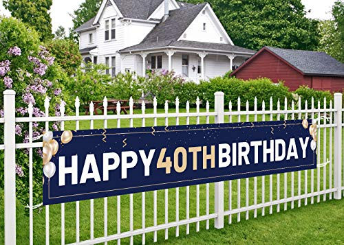 Happy 40th Birthday Banner Blue, Large 40th Bday Sign, 40th Birthday Party Outdoor Decoration for Men?9.8 x 1.6 feet?