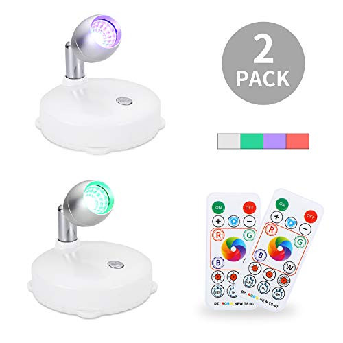 LED Closet Spotlight Wireless Puck Lights with Remote and Battery Operated,Mini Accent Dimmable Cabinet Lights with Rotatable Head Stick on Anywhere Under-Cabinet Light Uplight for Paintings(2 Pack)