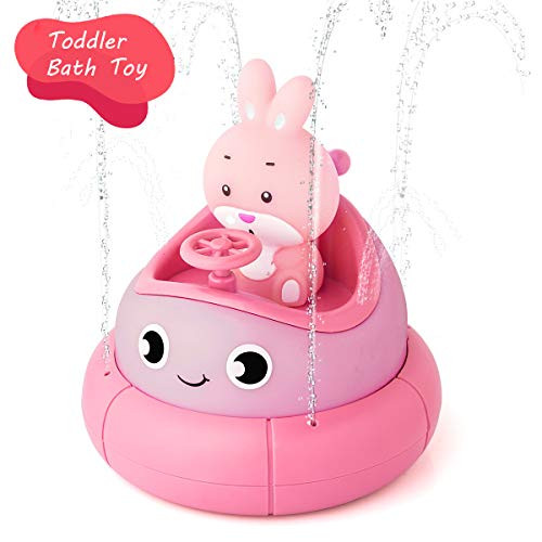 CUJMH Baby Bath Toy Water Spray Toys Spinning Boat with Lion Bathtub Toys for Toddlers & Kids Toddler Bath Toys for Bathtub or Pool Sprinkler Bath Toys (Pink)