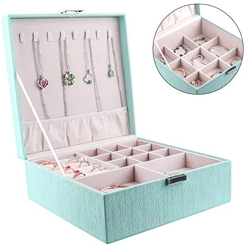 RIRO Jewelry Box with 2 Layers PU Leather Lockable Jewelry Storage Organizer with Velvet Lining Portable Leather Jewelry Box for Storing Watch, Earring, Ring, Chain, Bracelet (Green) RIRO Jewelry Box with 2 Layers PU Leather Lockable Jewelry Storage Organizer with Velvet Lining Portable Leather Jewelry Box for Storing Watch, Earring, Ring, Chain, Bracelet (Green)