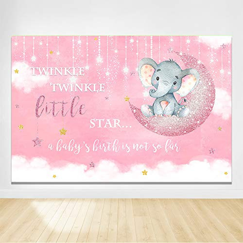 Felizotos Pink Baby Shower Backdrop Elephant Twinkle Twinkle Little Star Background Backdrops Girl Baby Shower Party Photography Photo Booth Props 6x4ft