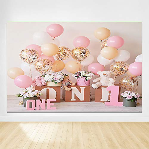 Felizotos Pink First Birthday Photography Backdrop Balloons Toys Girl 1st Birthday Party Studio Photoshoot Photobooth Background 6x4ft