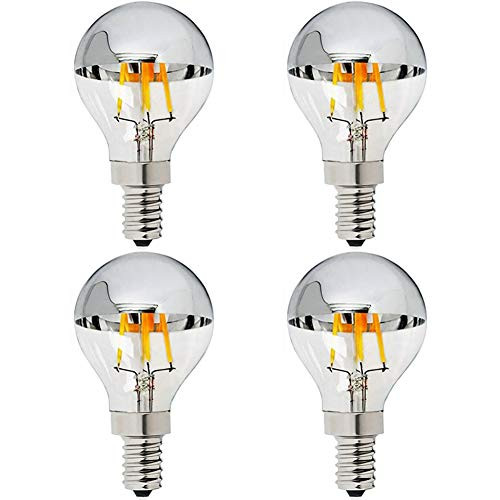 MD Lighting E12 Half Chrome Light Dimmable 4W(40W Equivalent) LED Candelabra Bulbs, Warm White 2700K 400Lm G14(G45) Filament Vintage Bulb with Silver Mirror, Decorative Edison Globe Bulb, Pack of 4