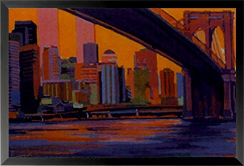 Buyartforless Work Framed Brooklyn Bridge by Nick Paciorek 36x24 Art Print Poster Abstract Painting New York City Red Blue Colorful Skyline Orange Sky Buyartforless Work Framed Brooklyn Bridge by Nick Paciorek 36x24 Art Print Poster Abstract Painting New York City Red Blue Colorful Skyline Orange Sky