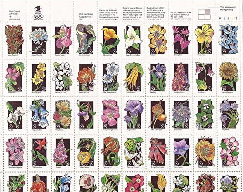 1992 Wildflowers Full Sheet of 50 29 Cent Stamps Scott 2647-96