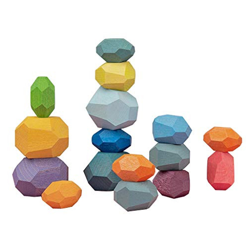 TACY Kids Stacking Games Rainbow Wood Rocks Toy Arts Balancing Blocks Set Early Education Building Creative Colored Wooden Stones Stacking Toys (16Pcs) TACY Kids Stacking Games Rainbow Wood Rocks Toy Arts Balancing Blocks Set Early Education Building Creative Colored Wooden Stones Stacking Toys (16Pcs)