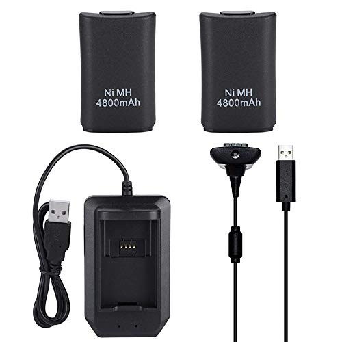 TFSeven 2Pcs Rechargeable Ni-MH Xbox 360 Controller Replacement Battery Pack + AC Adapter Wall Travel Power Supply Kit Compatible for Xbox 360 Controller