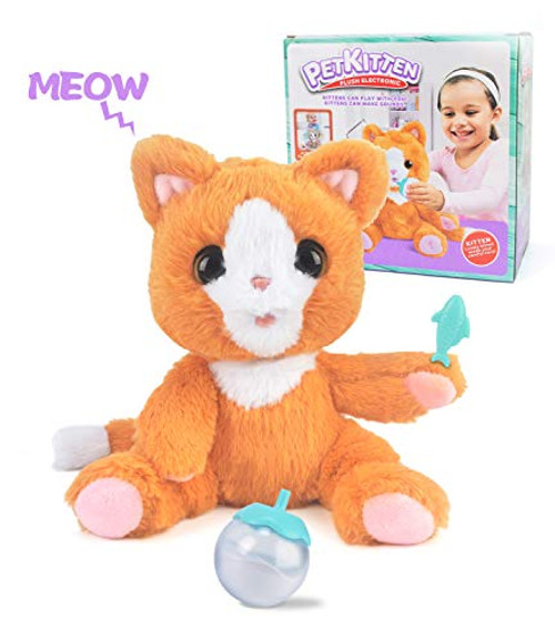 Cat Kitty Stuffed Animal Plush Toy for Kids, Interactive Stuffed Kittens Plush Toy Kitten Cat Pet Cat Toy with Feeding Function and Meow Sounds, Great Gift for Girls, Boys, Child, Kids, Toddler