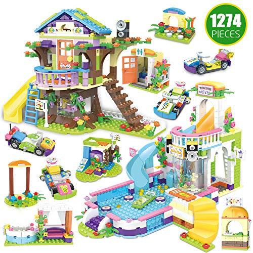 Tree House Building Block Playset Treehouse Creative Building Toy Set for Kids 1274 Pieces Best Learning Roleplay Gift for Girls Boys Festival Birthday Gift with Base Plates Lid Storage Box