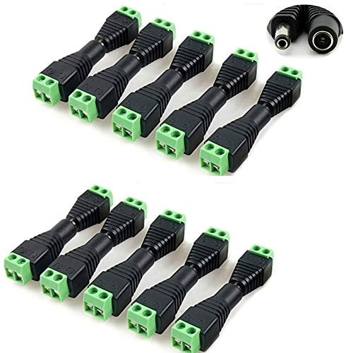Sageme DC Power Jack Plug Adapter Connector 10 Pair, 12V 24V Male+Female 2.1mm x 5.5mm Barrel Connectors for CCTV Camera,LED Strip Light, DVR (10 x Male + 10 x Female)