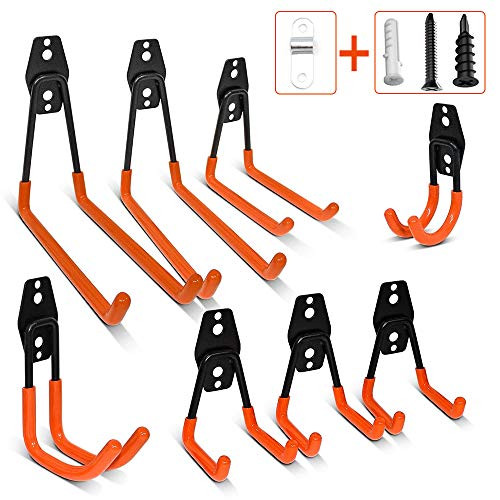 Garage Storage Hooks, Garage Storage Organizer Wall Mount Hanging Hooks, Tool Organizer Heavy Duty Hooks for Garden and Garage Tools Organization, Holds up 40 Pounds (8 Pack)