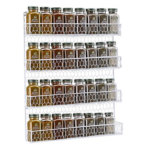 Spice Rack Wall Mounted Spice Rack Organizer Chicken Wire Rural Style Spice Organizer Spice Rack Wall Mount  (4 tier White Spice Rack)