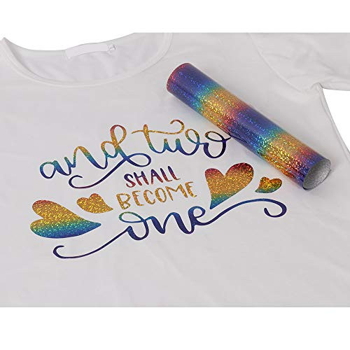 Sunice Holographic Rainbow Heat Transfer Vinyl Sheet 12"x20" HTV Vinyl Roll for DIY T-Shirt,Garment,Clothing and Other Fabrics Heat Press Design