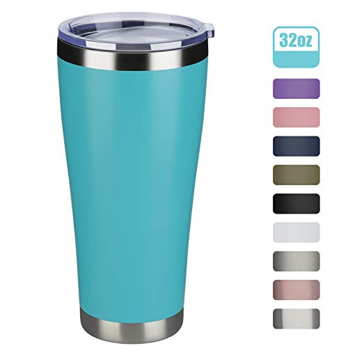 MEWAY 32oz Tumbler Double Wall Vacuum Insulated Travel Mug, Stainless Steel Coffee Tumbler with Lid, Durable Powder Coated Coffee Cup, Keep Drinks Cold & Hot (Light Blue, 1 pack)