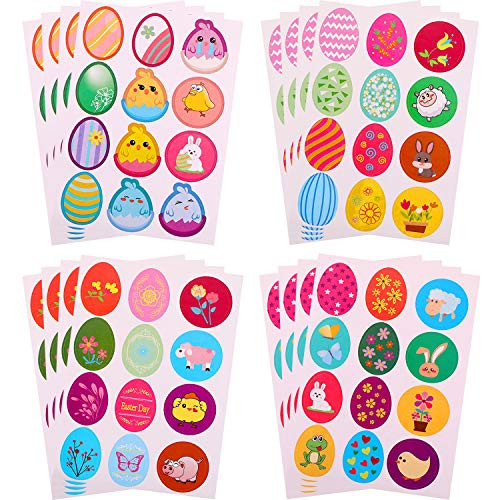 Chuangdi 192 Pieces Easter Sticker Decoration Egg Bunny Stickers with 48 Patterns Easter Clings for Easter Party Ornaments