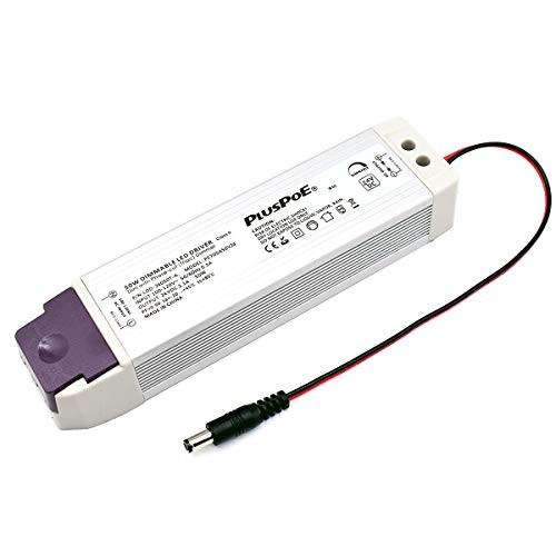 PLUSPOE 24V 50W Dimmable LED Driver, 110V AC-24V DC Transformer Electric Power supply Adapter, 0-100% Dimming, Compatible with Lutron, Leviton Dimmers for LED Strips Cabinet Lighting