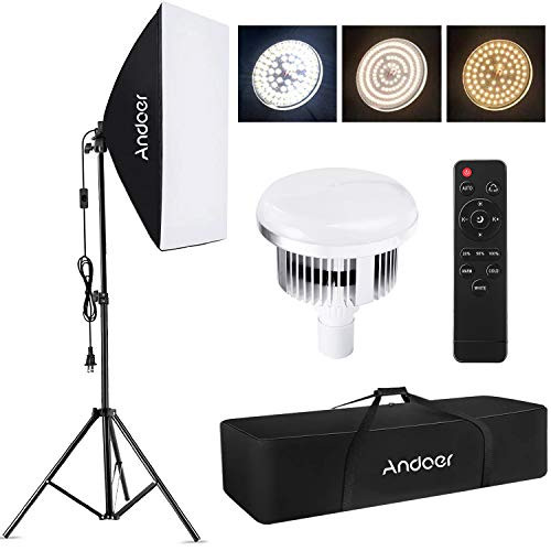 Andoer Studio Photography Light kit Softbox Lighting Set with 85W 2800K-5700K Bi-color Temperature LED Light 1 + 50x70cm Softbox 1 + 2M Light Stand 1 + Remote Control 1 + Carry Bag 1
