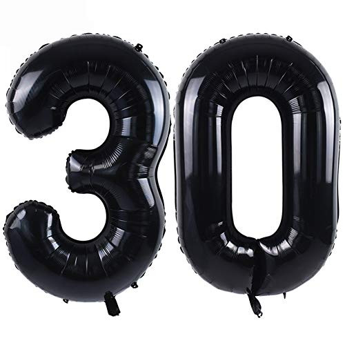40 Inch Black Large Numbers Balloon Birthday Party Decorations, Foil Mylar Big Number Balloon Digital 30 for 30th Birthday, 30th Anniversary, Graduation Ceremony Photo Shoot