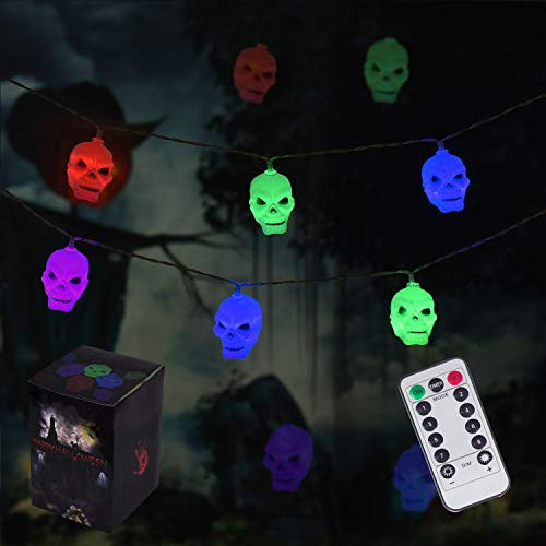 Skull String Lights, Halloween Decoration Lights, 8 Modes 30 LEDs Battery Operated for Indoor & Outdoor Party Ideas, Gifts (Multicolor)
